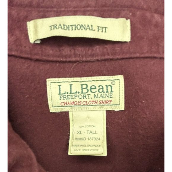 LL Bean Mens Button Front Chamois Shirt Red Long Sleeve Collar Flap Pockets XLT - Picture 5 of 8